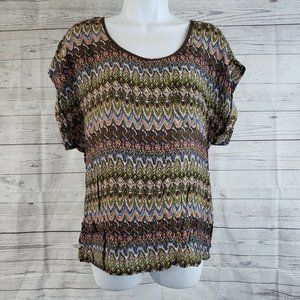 Mia‎ Melon Womens Fankie Top Sz Medium Brown Green Cutouts